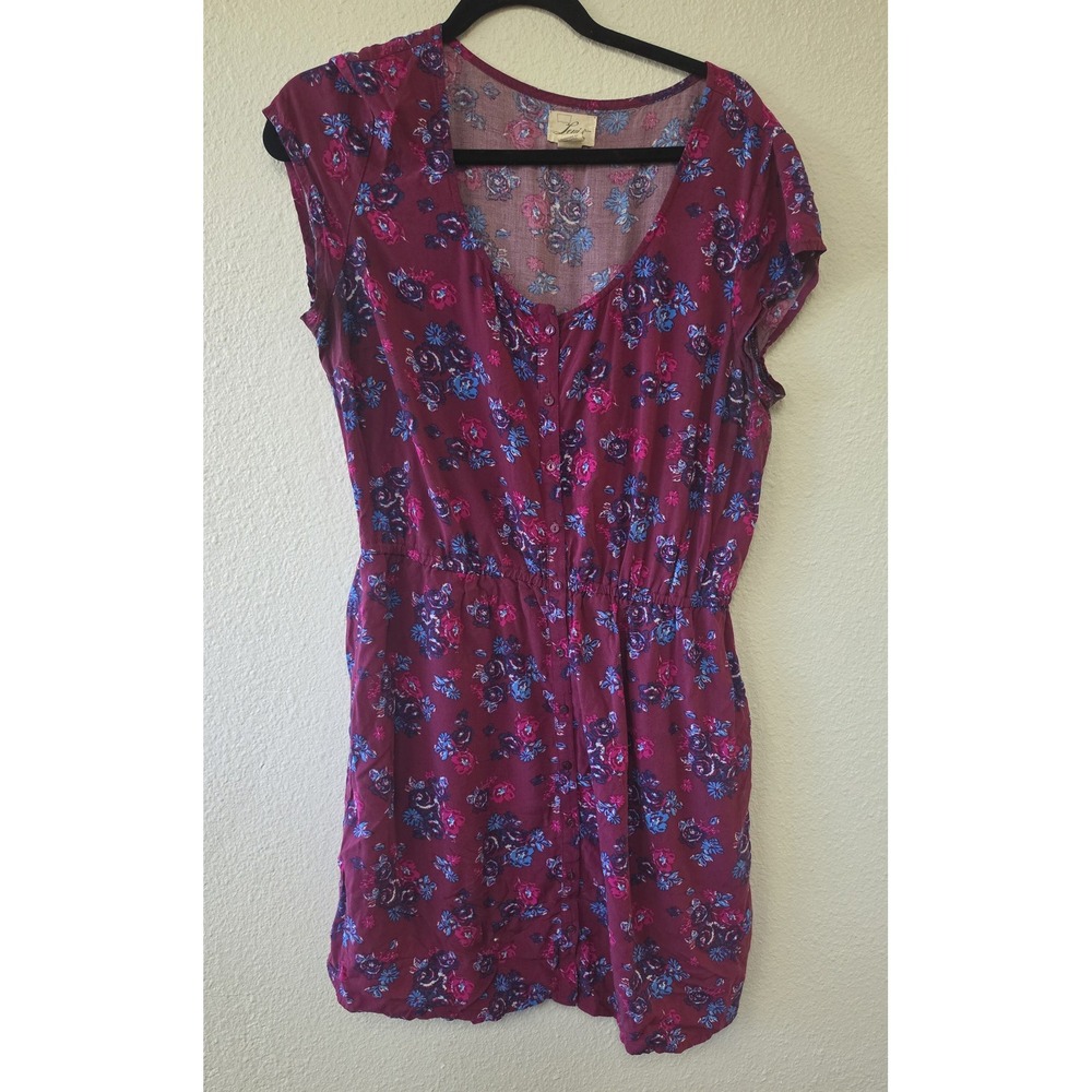 Levi's Floral Mini Dress Women L Maroon Short Sleeve Boho Casual Round Neck